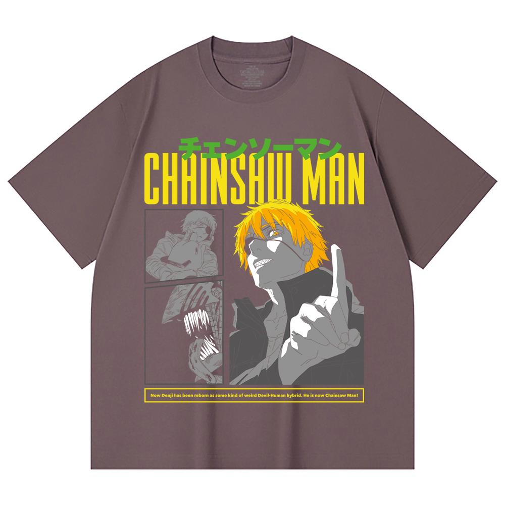 230 Gsm 100% Cotton Chainsaw Man V45 Denji Print Unisex Heavy Cotton T Shirt
