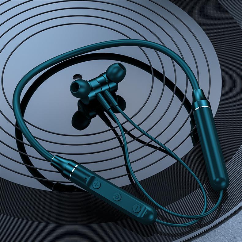 New Neck-Hanging Bluetooth Wireless Sports Earphones with In-ear Magnetic Silicone Design