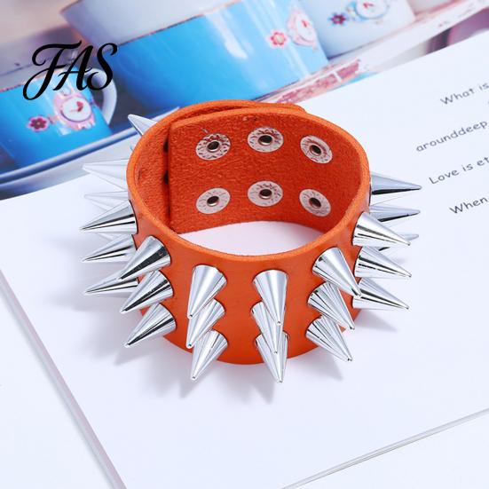 Punk Men Women Faux Leather Multiple Spikes Bracelet Bangle Jewelry Wrist Decor
