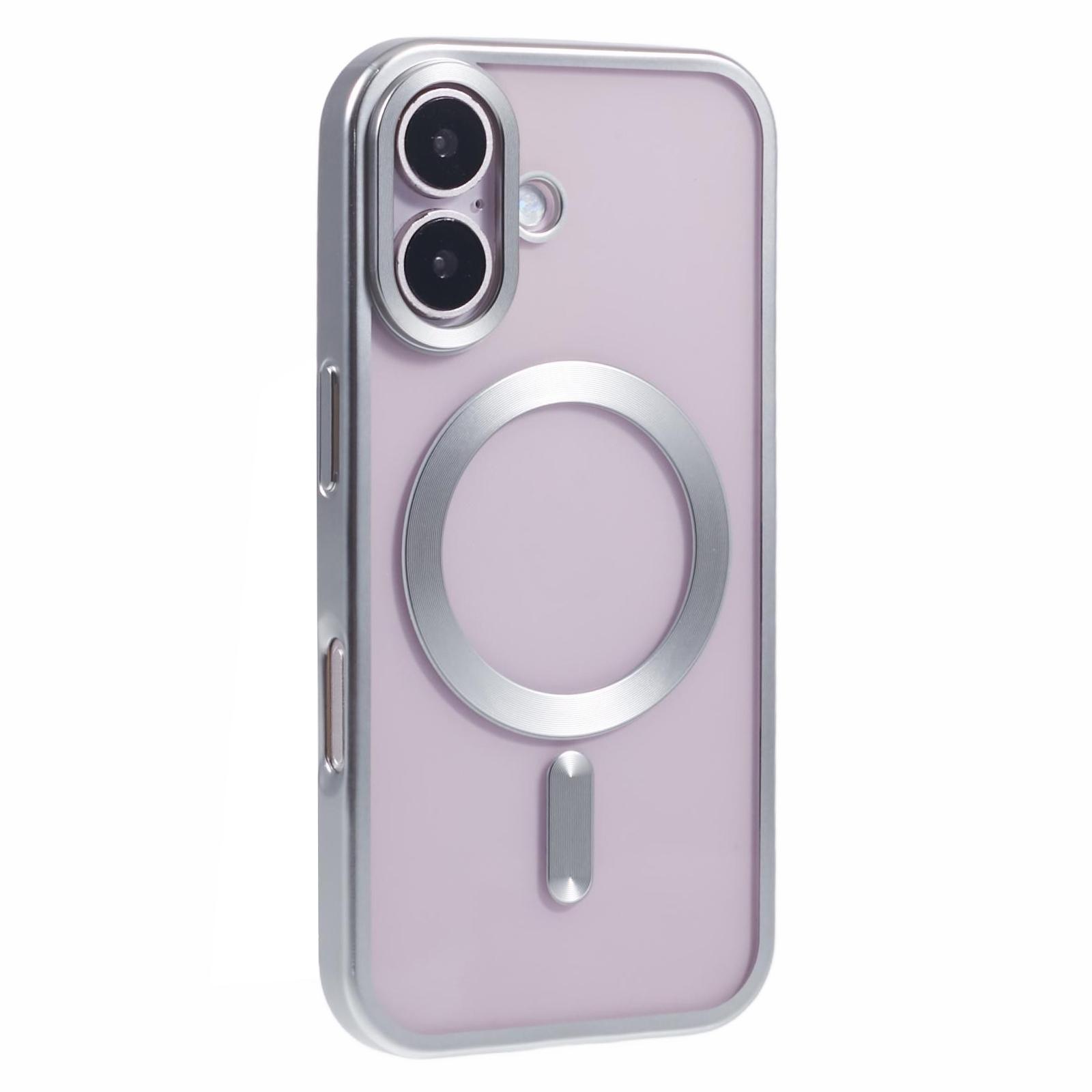 

For iPhone 16 Case Matte Electroplating Phone Cover Compatible with MagSafe Silver