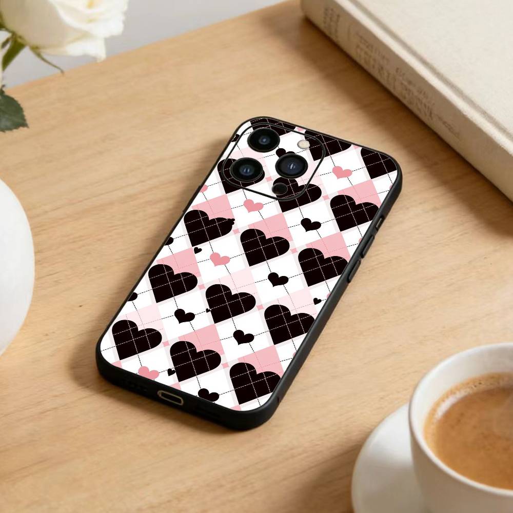 Y2K Cute Strawberry Stars Phone Case For iPhone17,16,15,14,13,12 Plus,Max Soft Silicone Black Cover