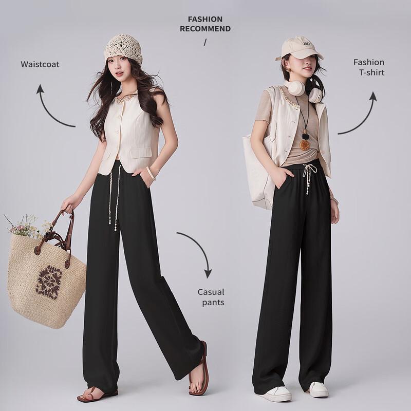 Bailuyu Drawstring High-Waist Straight-Leg Casual Pants L