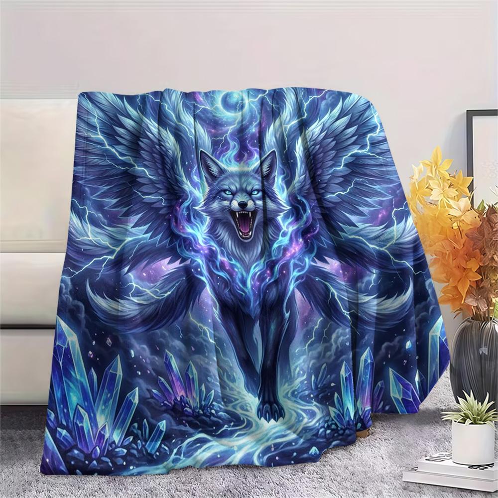 1Pc Nine-tailed Fox Print Flannel Blanket, High Quality Comfortable for All Seasons, Home Decor, Warmth and Comfort, Perfect for Christmas Gifts