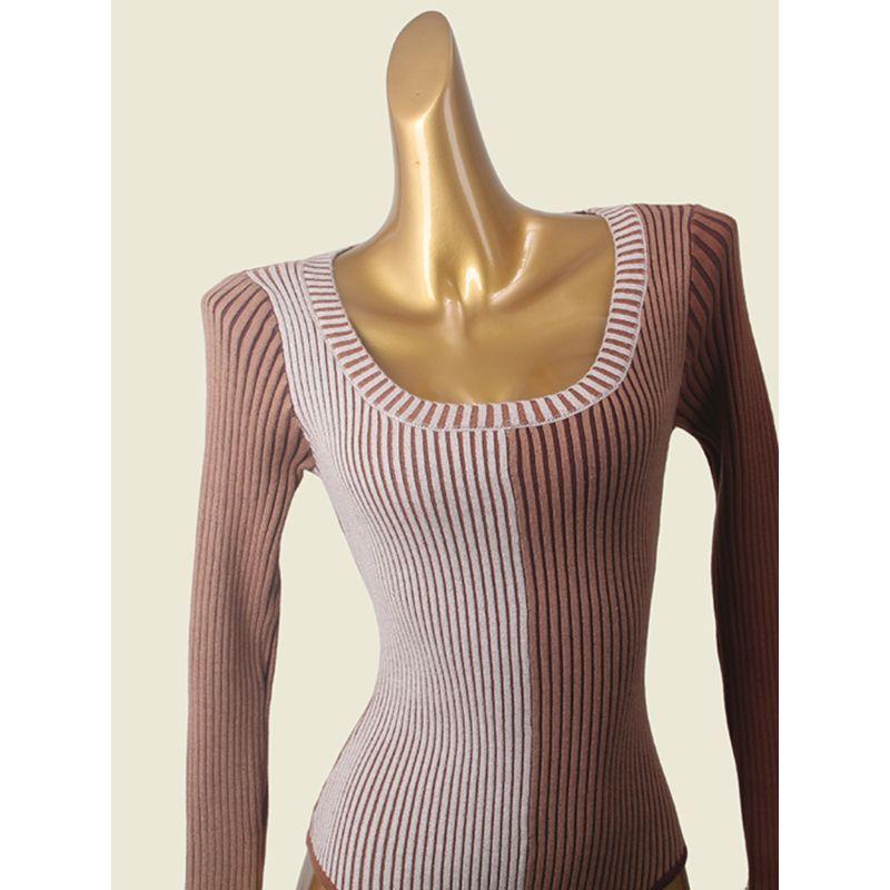 French Square Collar Sexy Color Contrast Bottoming Shirt Fashion Style Knitting Slim Fit Inner Wear Heattech Jumpsuit