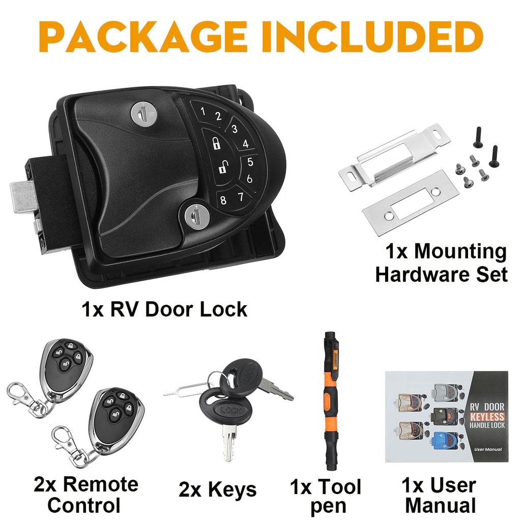 RV Keyless Entry Door Lock Waterproof Lock Latch Handle Latch with Deadbolt Remote Controller Keyless RV Accessories