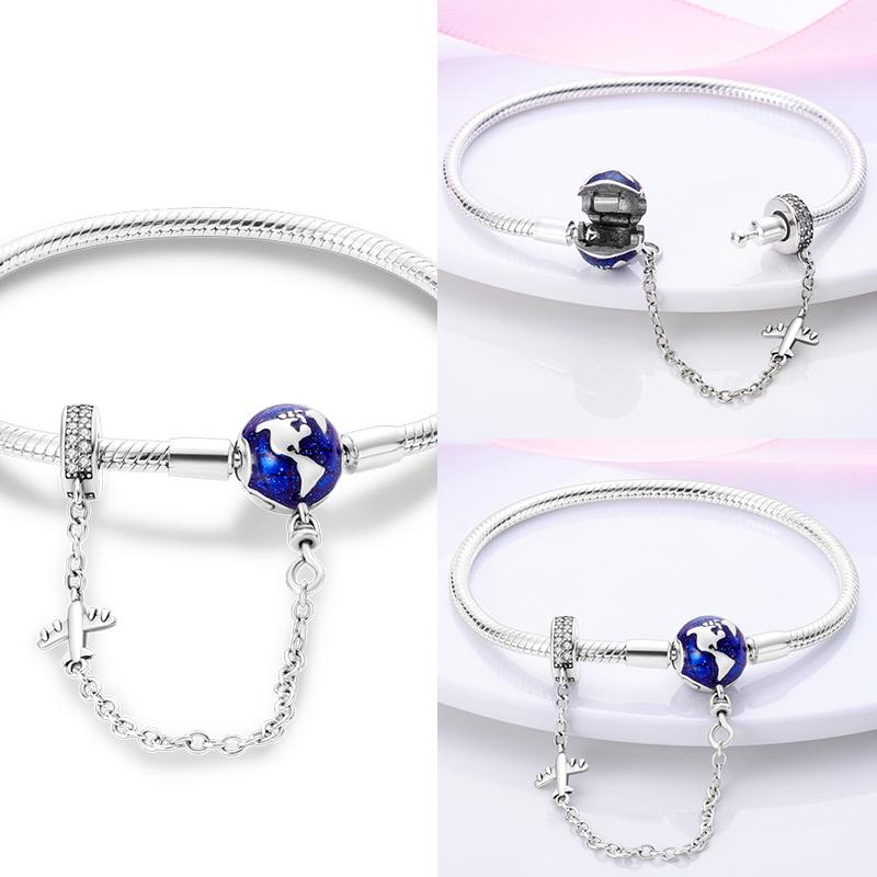 925 Silver Bracelet Four Leaf Clover Butterfly Heart Charm Beads DIY Adjustable 17 20CM Fashion Jewelry