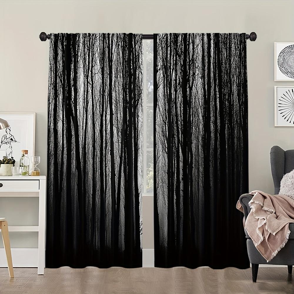 Gothic Black Forest Pine Curtains Polyester Pocket Rod Top Bedroom More Curtain Sheer Ideal For Sleeping Area