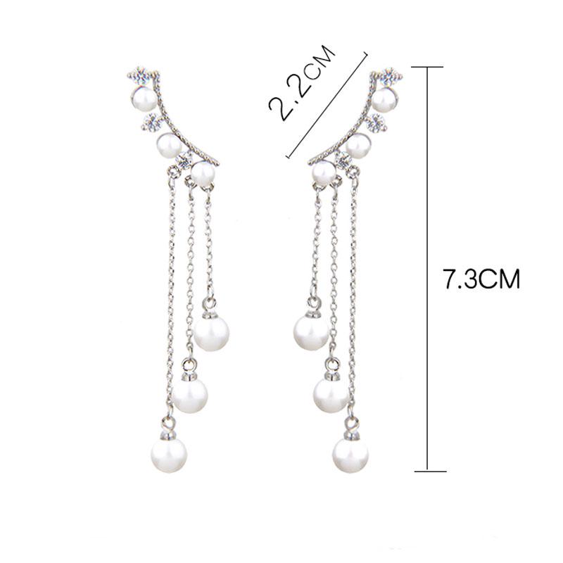 Zircon Earrings Long Pearl Chain Tassel Dangle Earrings Fashion Elegant Women Weeding Party Jewelry Gift Accessories