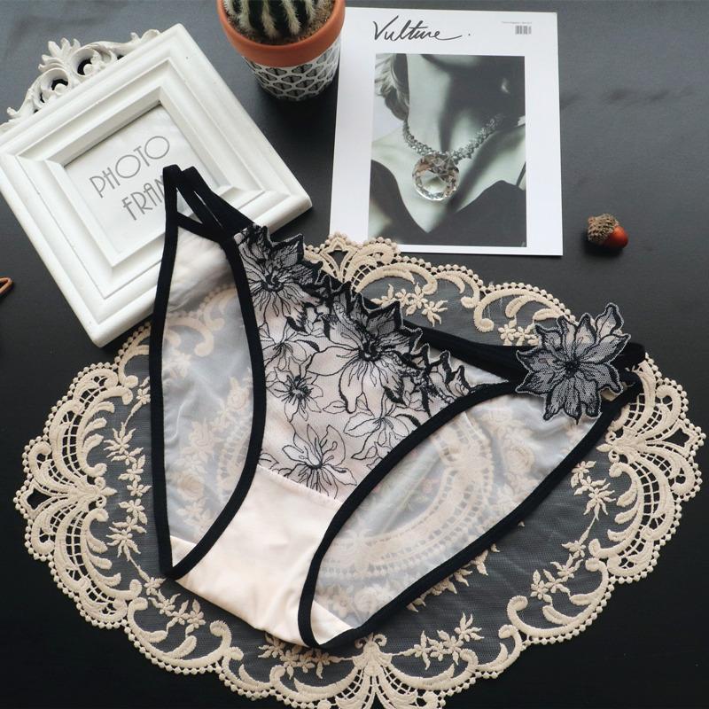 Damska bielizna haftowana koronka Hollow seksowne majtki damskie siateczkowe majtki z niskim stanem dla kobiet