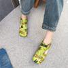 Johnature Genuine Leather Printed Roman Sandals Back Zippered Flat Hollow Round Toe Women's Shoes