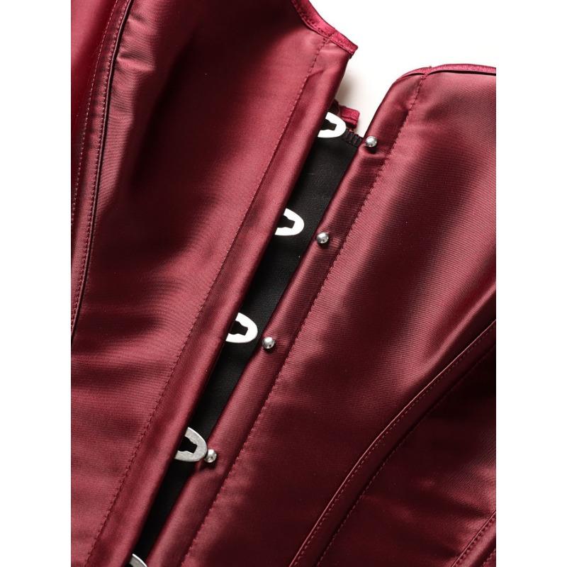 Top Corsetto in Raso Bordo con Spalline a Fiocco Chiusura Frontale Bustier Steccato per Donna