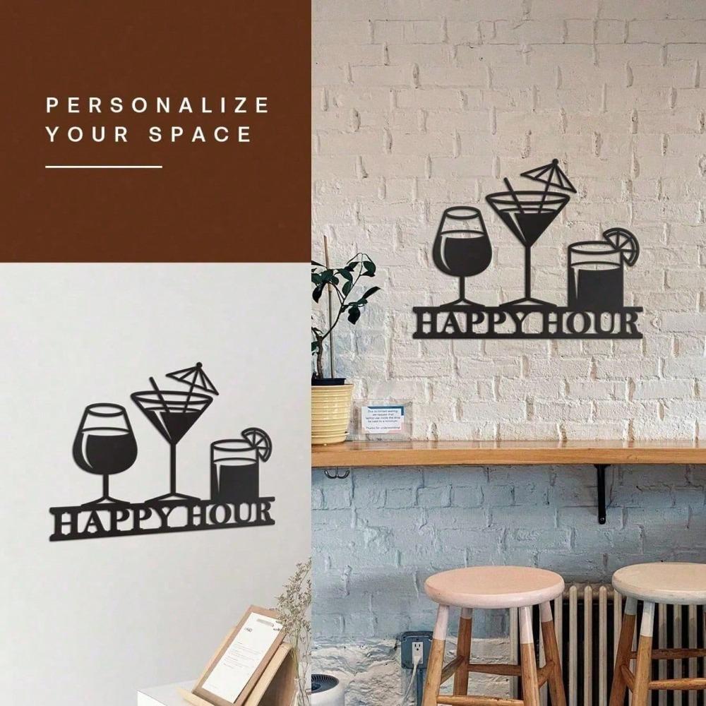 Black Metal Happy Hour Sign Vintage Pub Wall Decor for Home Bar Man Cave