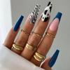 24Pcs Marble Gradient Gold Foil Long Coffin False Nails Full Cover Detachable Press On Nail Tips