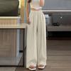 Ice Silk Womens Casual Wide Leg Pants Loose Solid Color Wrinkled