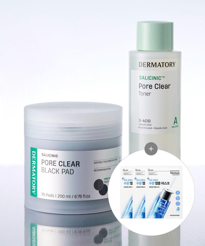 [SET] Salicinic Pore Clear Toner + Salicinic Pore Clear Black Pads [Gift] 3 Hydration Ampoule Masks