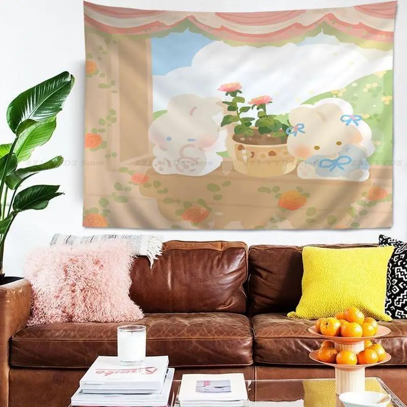 Гобелен для гостиной в офисе с изображением милого маленького кролика из мультфильма — фото 6