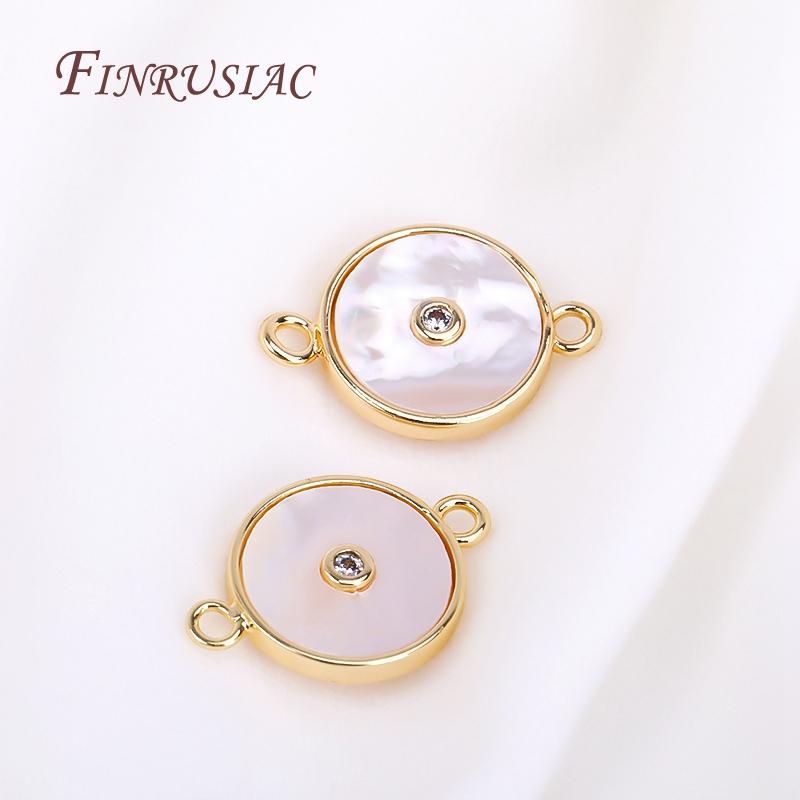 Trendy Gold Plated Shell Connector Charms For Necklace Jewelry Findings,Inlaid Zircon Round Connector Pendants DIY Accessories