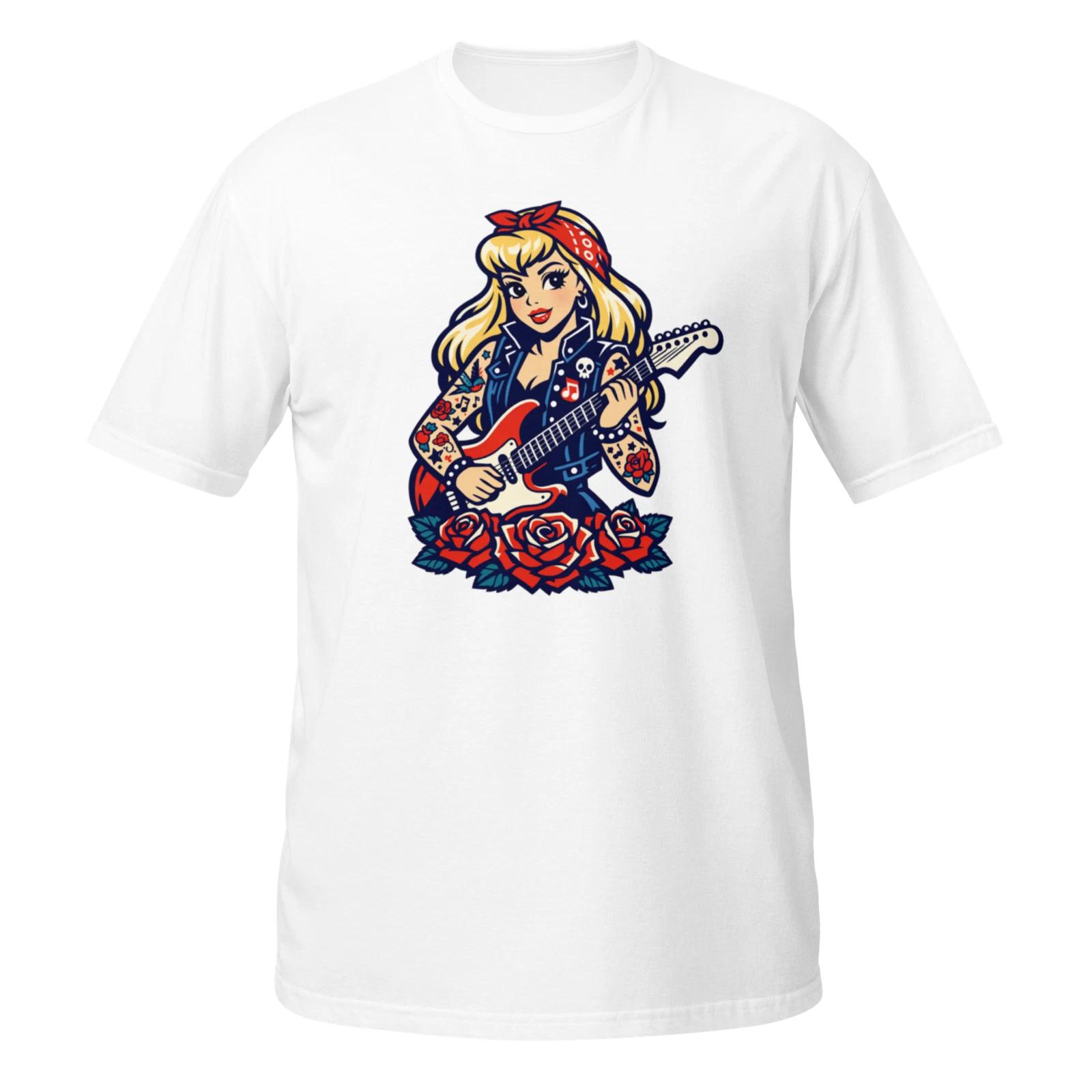 Rock Princess Unisex T-Shirt Disney Cartoon Girl Biker Tattoo Guitar Music XL
