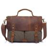 Vintage Leather & Canvas Briefcase for Men, Business Office Portfolio Bag, Document Tote Attache Case