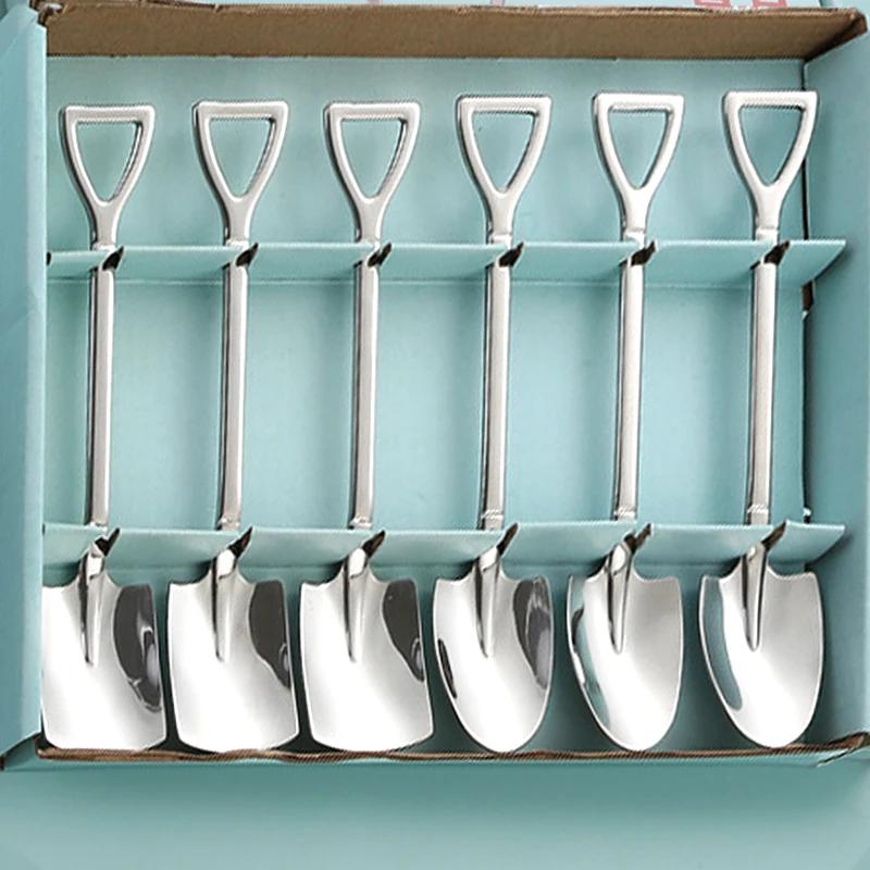 

6/1x Set Stainless Steel Shovel Point Spoons Tea Coffee Spoon Ice Cream Dessert Tip Scoops Cutlery Tableware Set Kitchen Tools