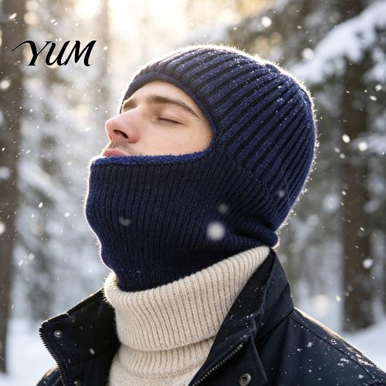 Men Knit Hat Hooded Scarf Hat, Warm Balaclava Hood for Winter Cold Solid Color Weather, Windproof Neck Warmer Skull Cap Outdoor Cycling Weather