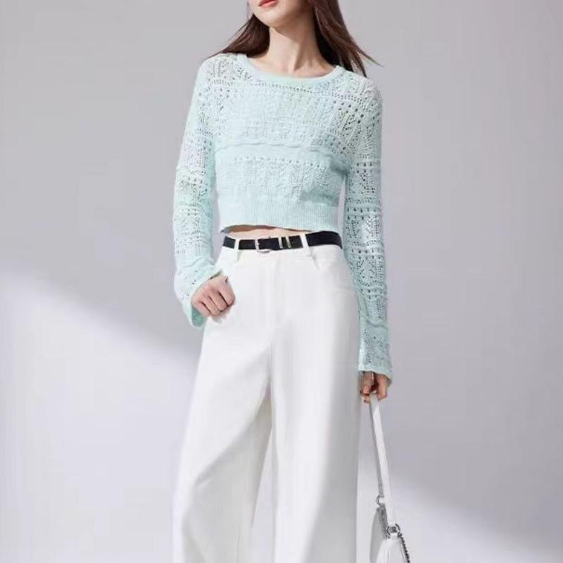 Spring and Summer Sun Protection Long Sleeved Thin Knitted Sweater Fashionable Hollow Out Knitted Sweater for Women