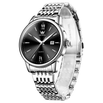 Herrenuhren, Stilvoll, Beliebt, Schwarz, Quarz, Analog, Business, Arbeit, Wasserdicht, Silber, Edelstahlarmband, Modisch, Herrenuhr,