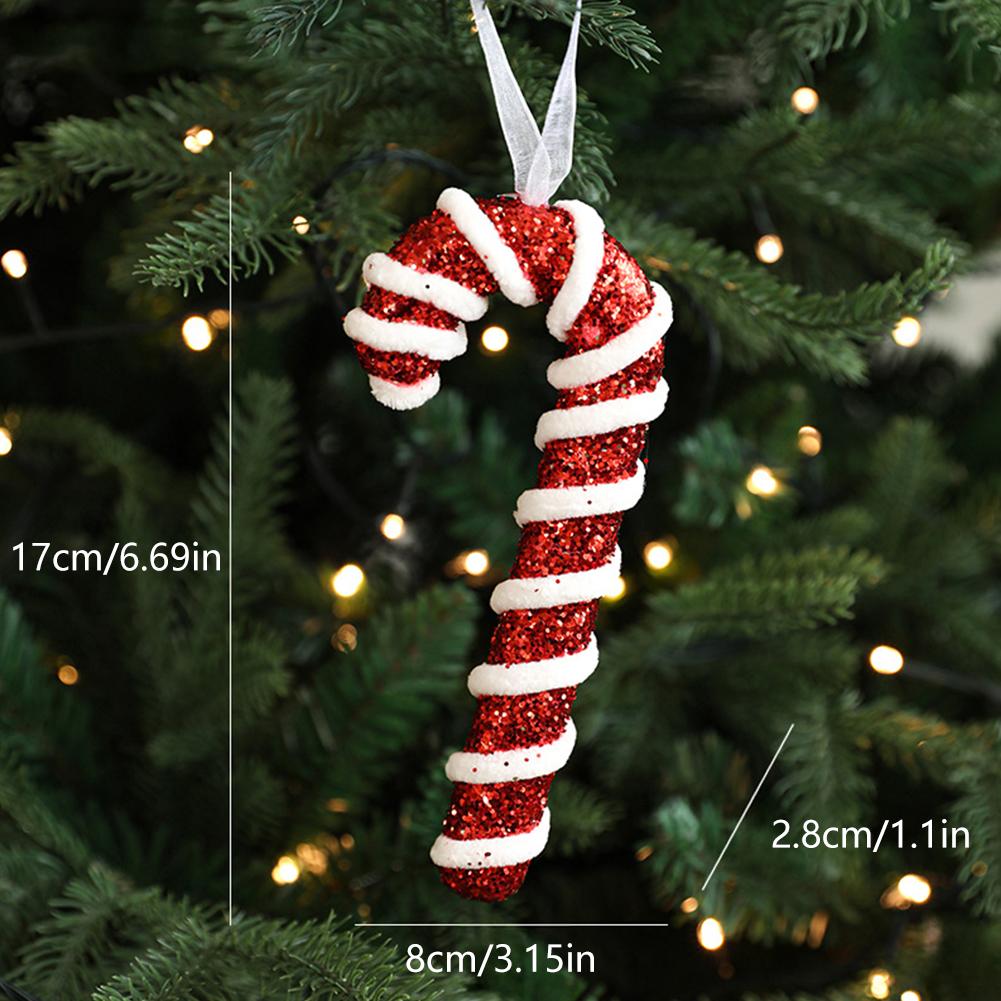 Sweet Christmas Tree Pendant Candy Cane Lollipop Christmas Ornament Red White Sparkling Candy Model for Home Party Deco