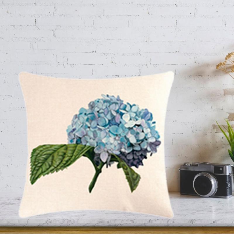 Stylishs Flower Cushions Cover Hydrangea Throw Pillow Cover Linen Material