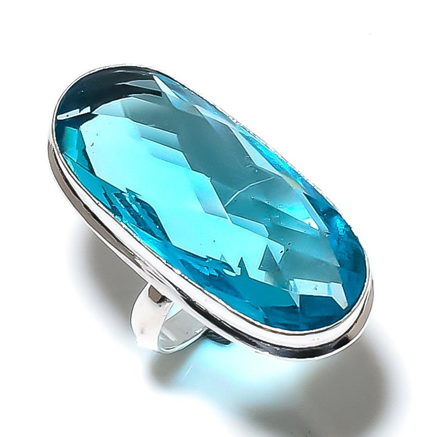 Swiss Blue Topaz Gemstone 925 Sterling Silver Gift Jewelry Ring Size 8