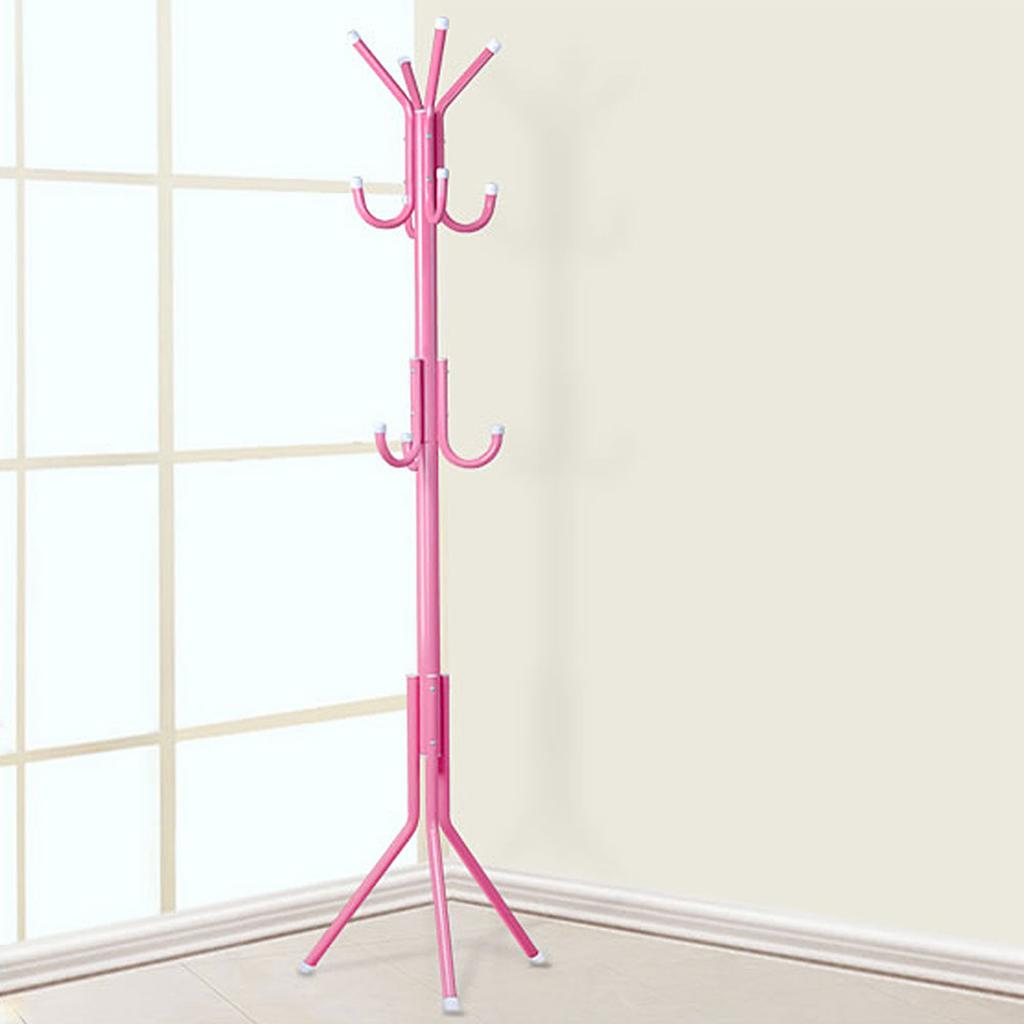 Garderobenständer aus Metall mit mehreren Haken, Kleiderständer, Kleidersack, Kleiderbügel, Organizer für Zuhause und Schlafzimmer (Rosa)