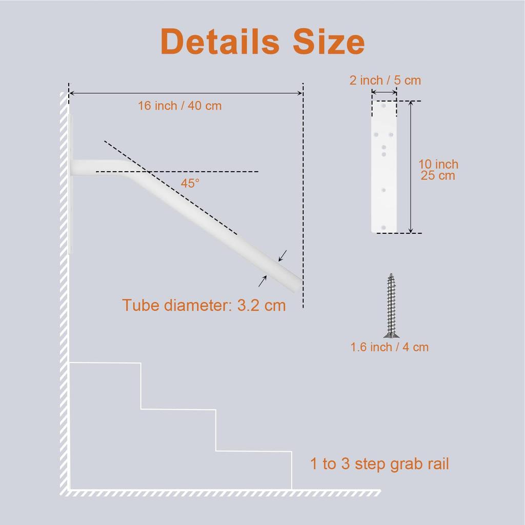 Wall Mount Staircase Handrail Alloy Steel Hvy Duty Stair Railing Grab Bar for Garage