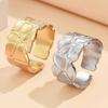 European & American Geometric Wide Band Irregular Open Stainless Steel Adjustable Ring