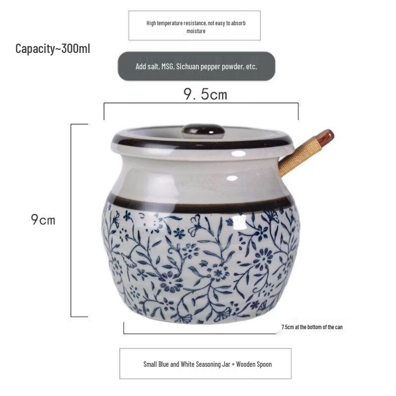 Hefeng Four Seasons Underglaze Ceramic Condiment Jar