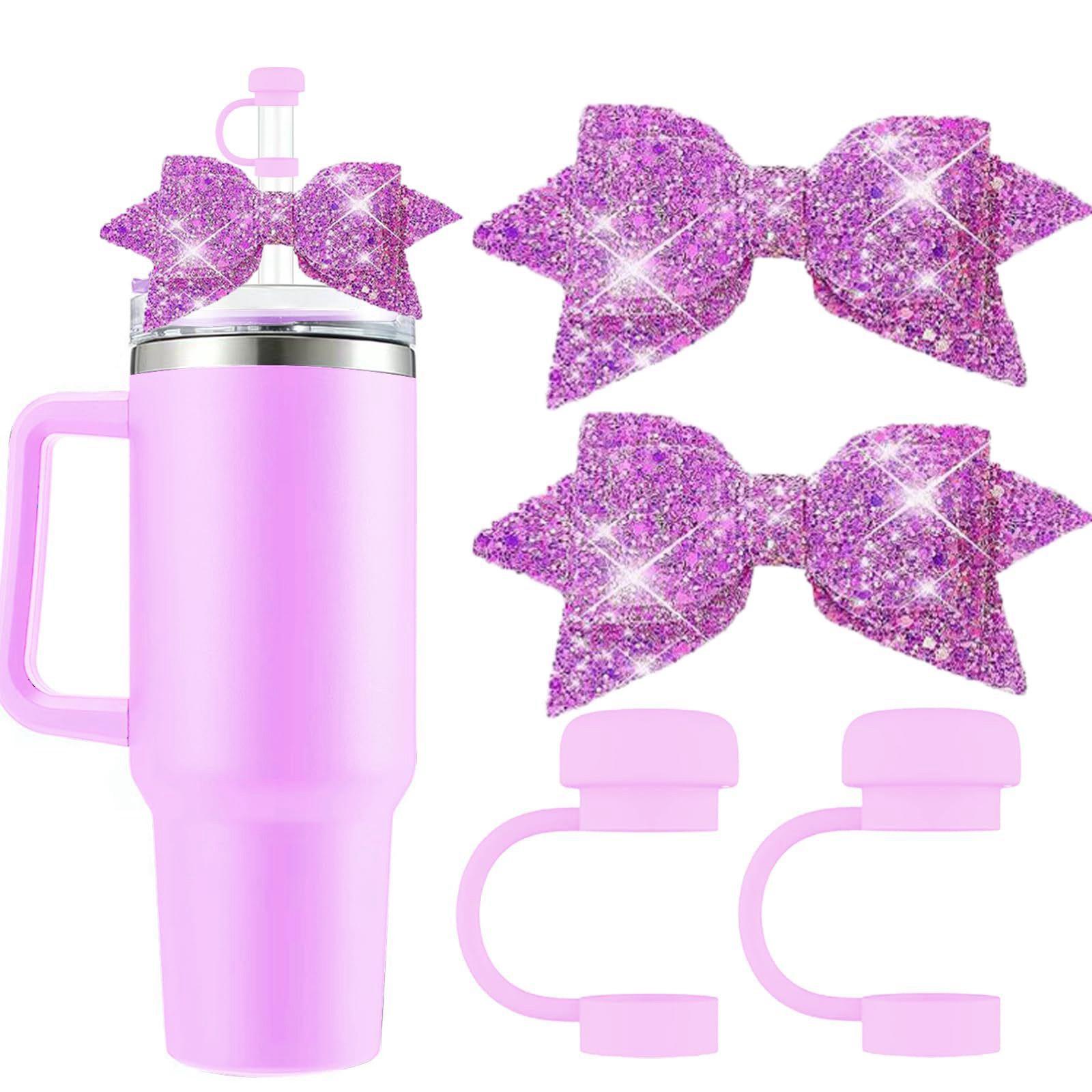 

2 шт. силиконовый чехол для стакана с 2 шт. симпатичные блестящие бантики для стакана чехол для стакана 30 и 40 унций One Size