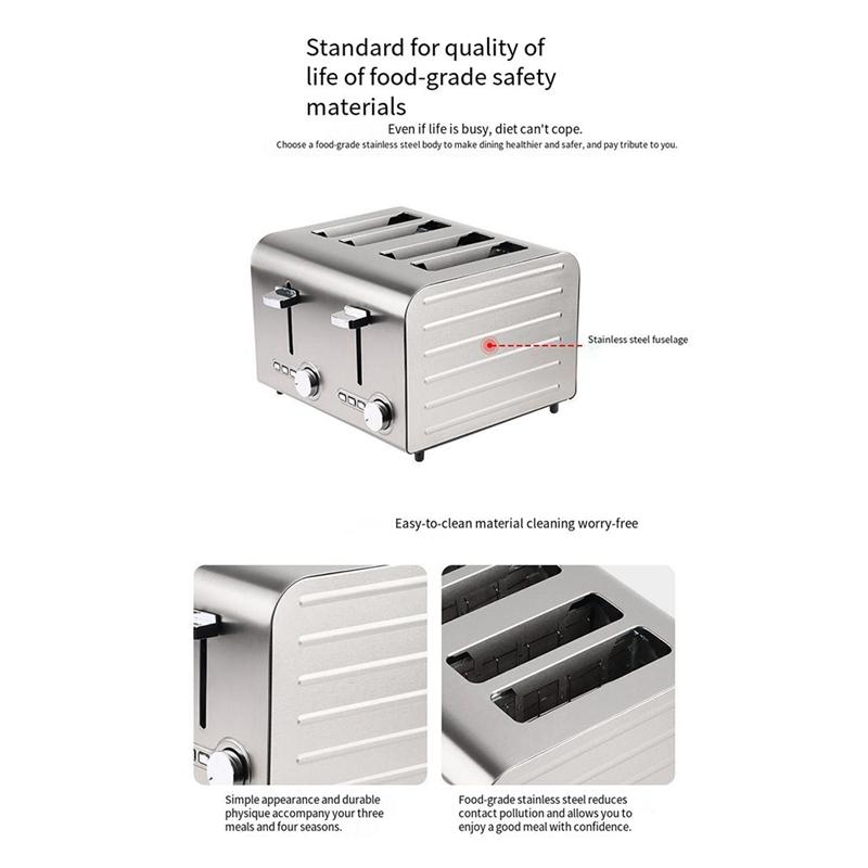Prăjitor de pâine cu oprire automată - Fante extra-late și tavă de firimituri rabatabilă detașabilă cu buton de anulare, priză UE