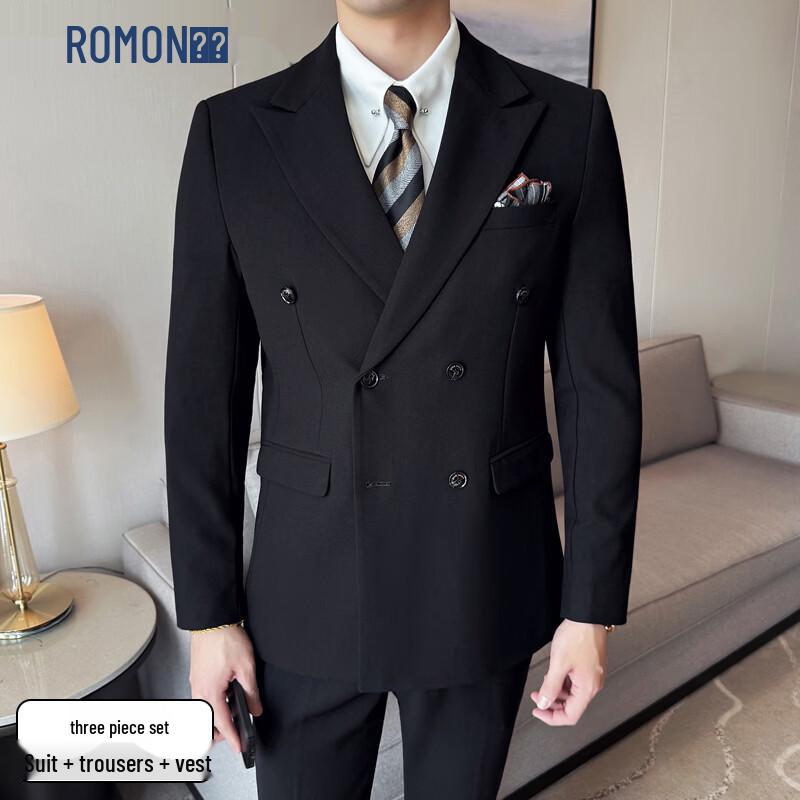 

ROMON Men s Double-Breasted Suit Set 5XL