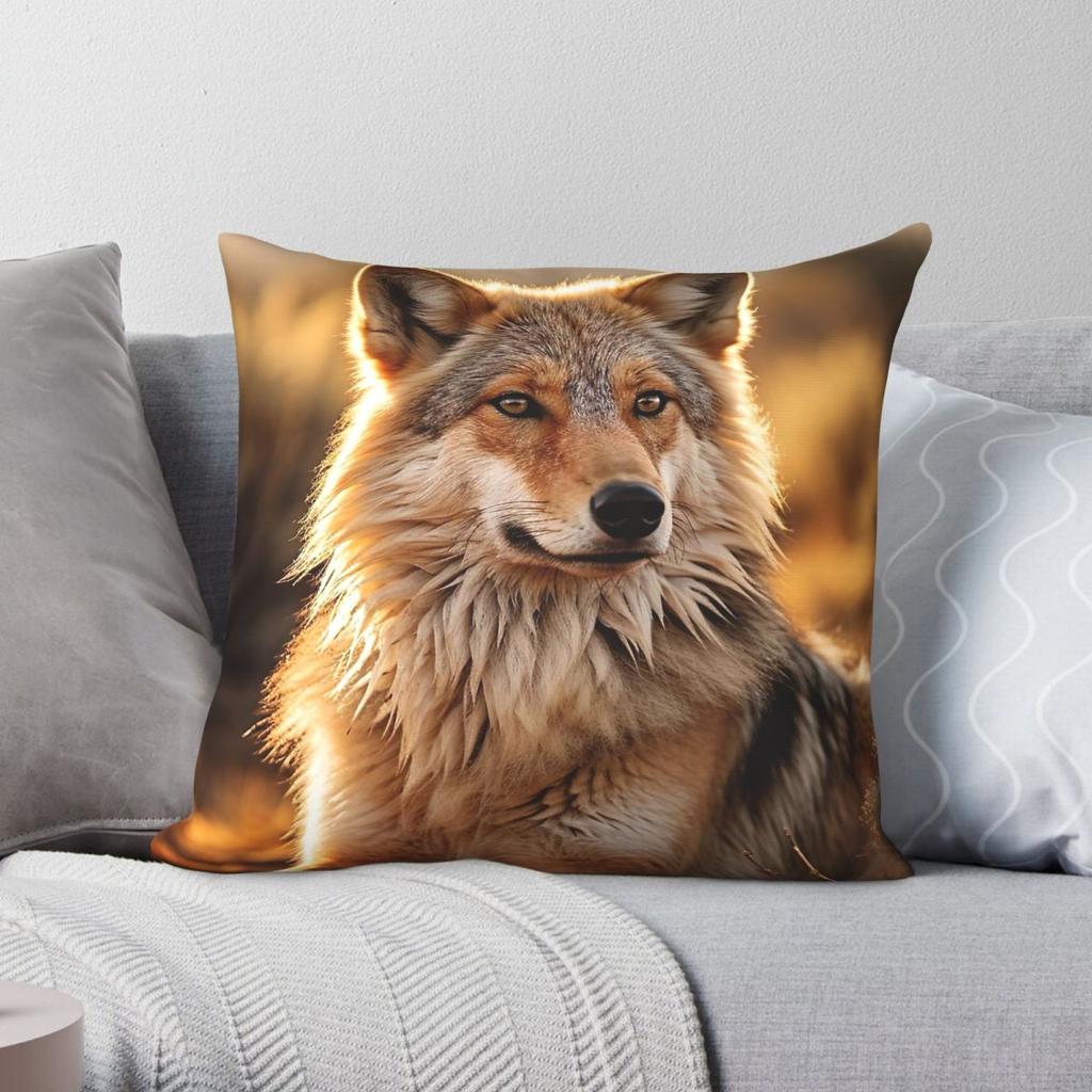 Animal Wolf Coyote Square Pillowcase Polyester Linen Velvet Creative Zip Decor Throw Pillow Case Sofa Cushion Case 45x45