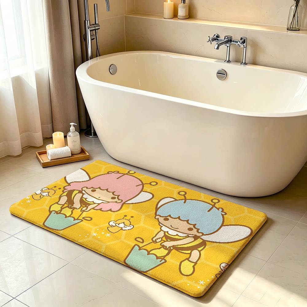 Kawaii L-Little Twin-Stars Carpet Bathroom Anti-slip Mat Door Mat Home Decoration Mat Entrance Door Mat Scratch-resistant Mat