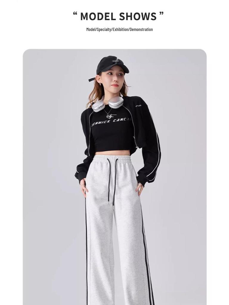 2025 Women's High-Waist Slimming Sweatpants: White & Gray, Spring Casual Wide-Leg Design