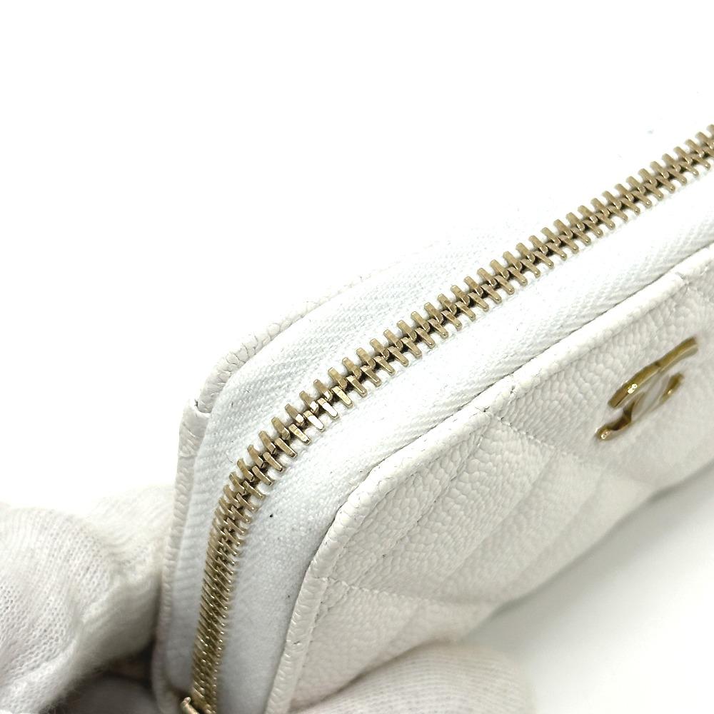 CHANEL AP0216 Matelasse Mark Classic zip coin purse Caviar Leather White Unused