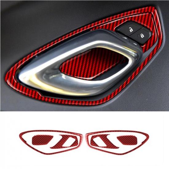 6pcs Red Carbon Fiber Car Inner Door Handle Bowl Decoration For Camaro 2016-