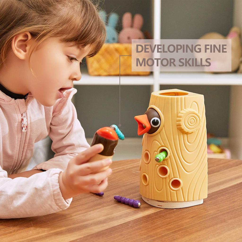Children's Magnetic Toy Learning Game for Toddlers from 2 Years, Worm Catching Game,  Educational Toy, Gift for Girls & Boys Aged 2-4 Years