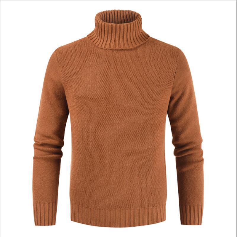 Spring And Autumn Winter European And American Men S Sweater Youth Solid Color High Collar Knitted Sweater L коричневый
