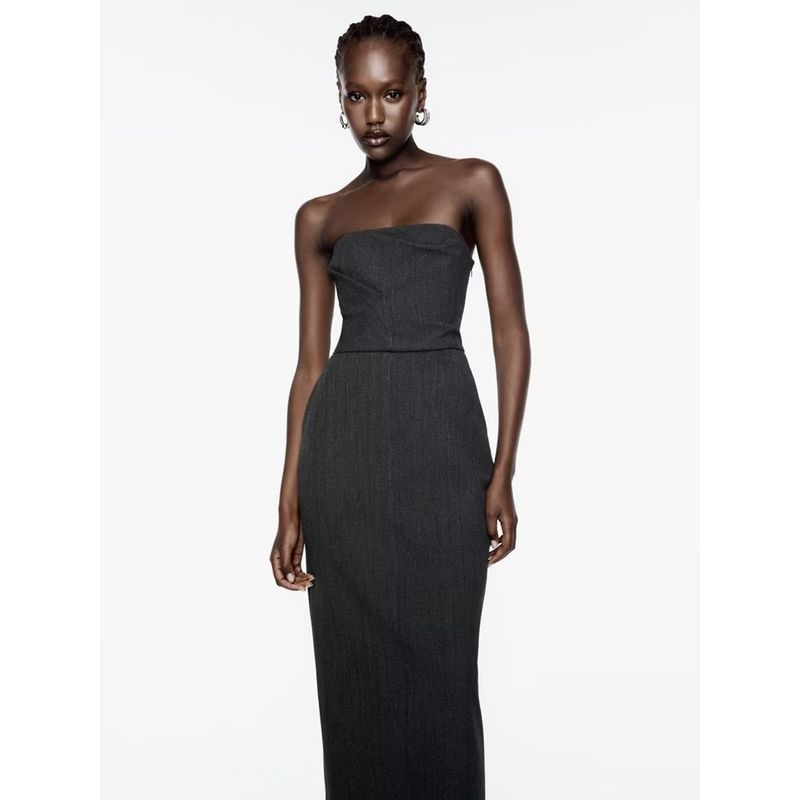 Za2025 Same Style European and American Women clothes Autumn New Sexy Style Sleeveless Slim Tube Top Mid-Length Dress