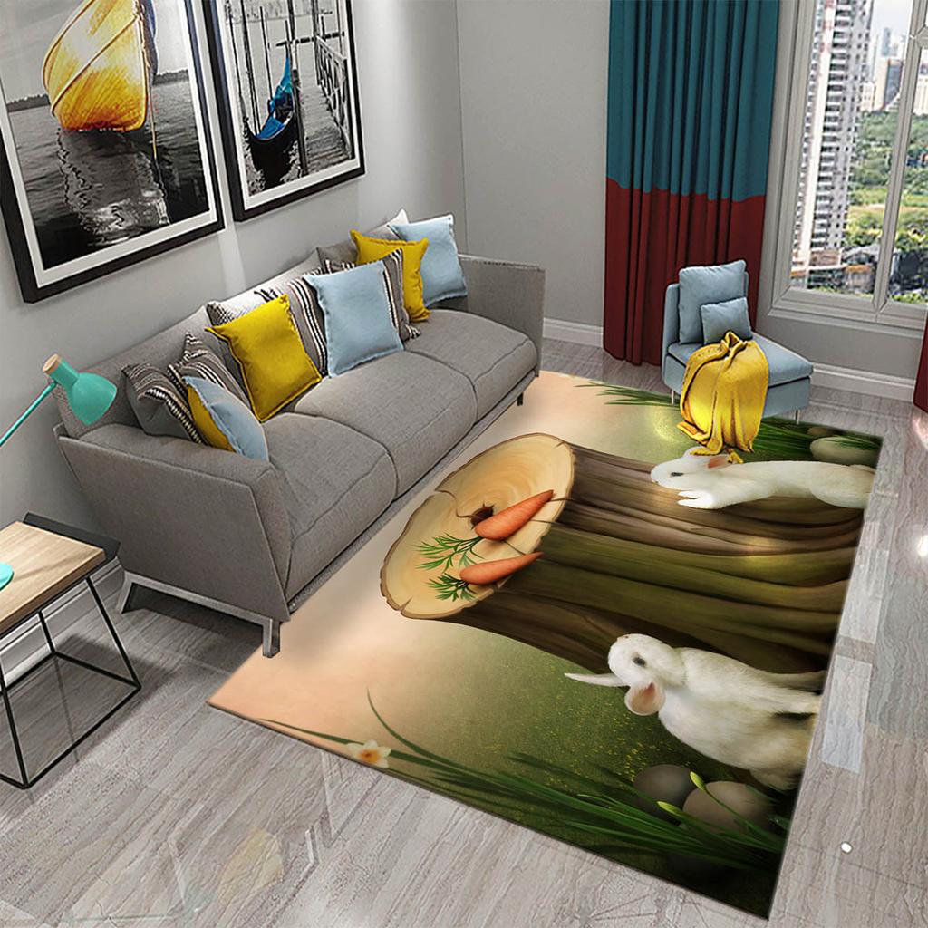 Cartoon Kaninchen Gedruckter Teppich Wohnzimmerteppiche Kinder Schlafzimmerteppich Kinderzimmer Matte Niedliches Tier Wohndekor Rutschfeste Fußmatte Teppich