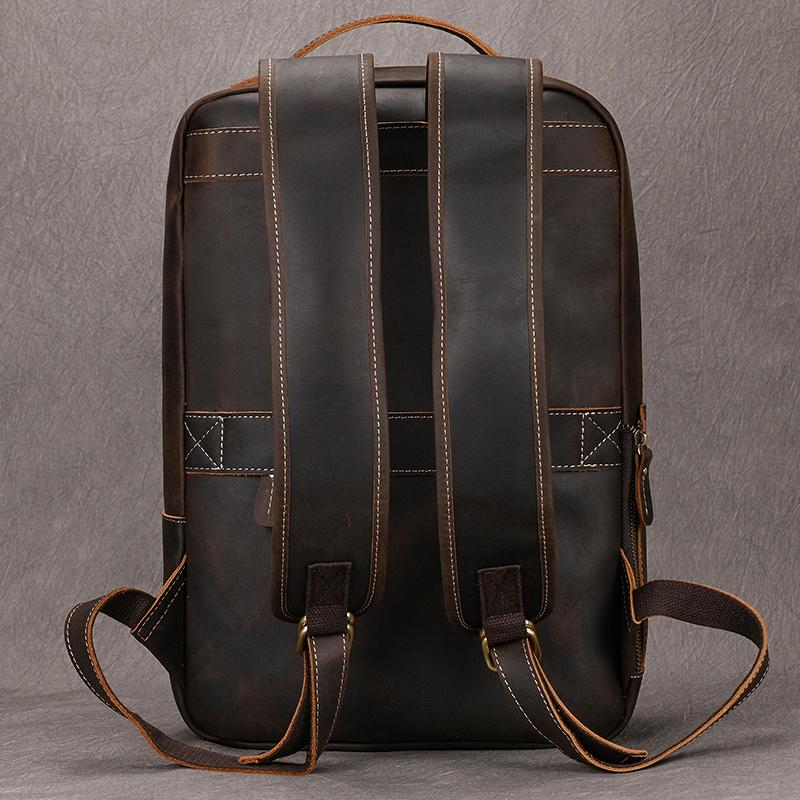 Vintage Men's Crazy Horse Leather Backpack Genuine Leather Retro Rucksack Large Classic Travel Backpack Big Laptop Computer Bag