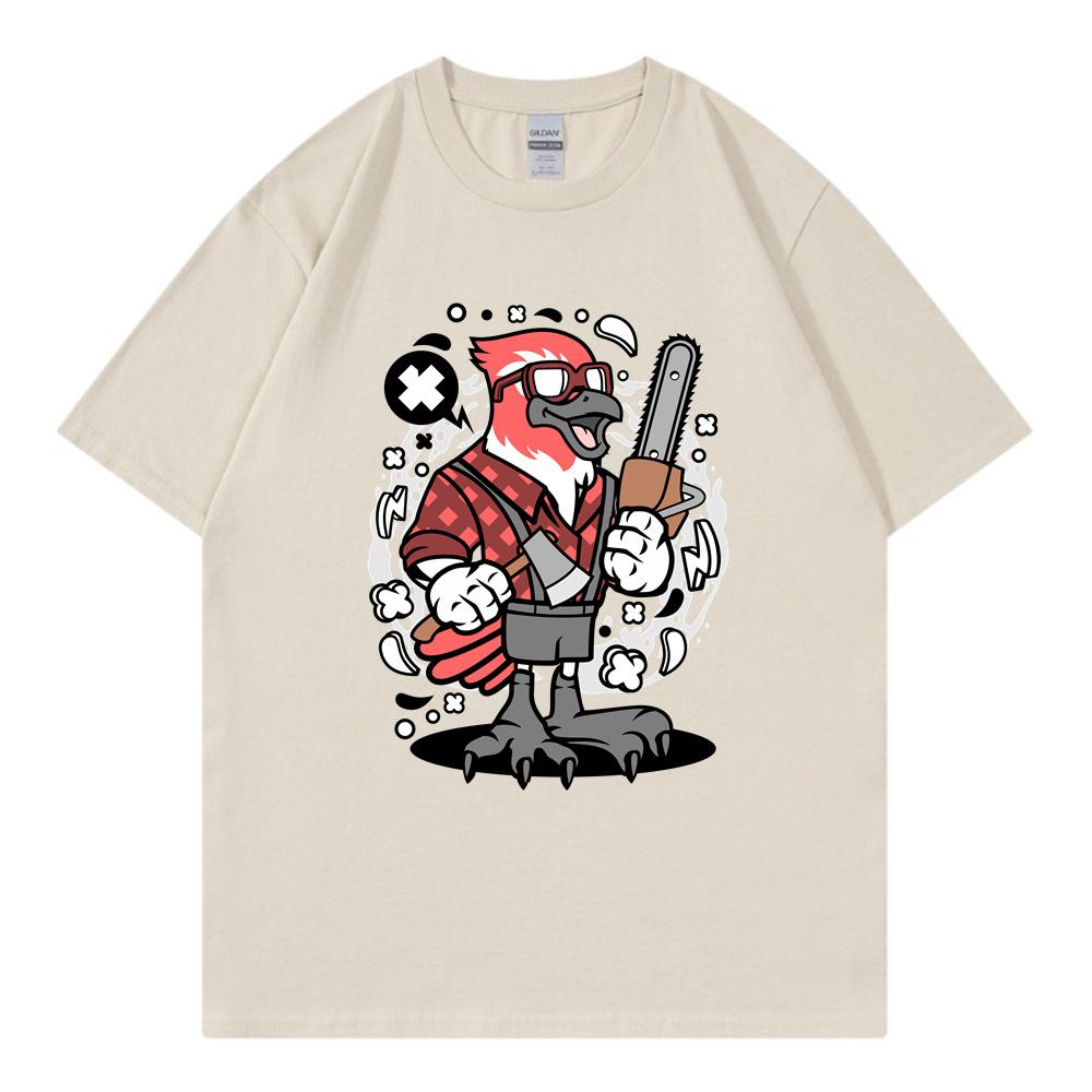 Bird Lumberjack Printed T-shirt Women Unisex Loose Plus Size T-shirt Fashionable Breathable Short Sleeved Cotton Clothing