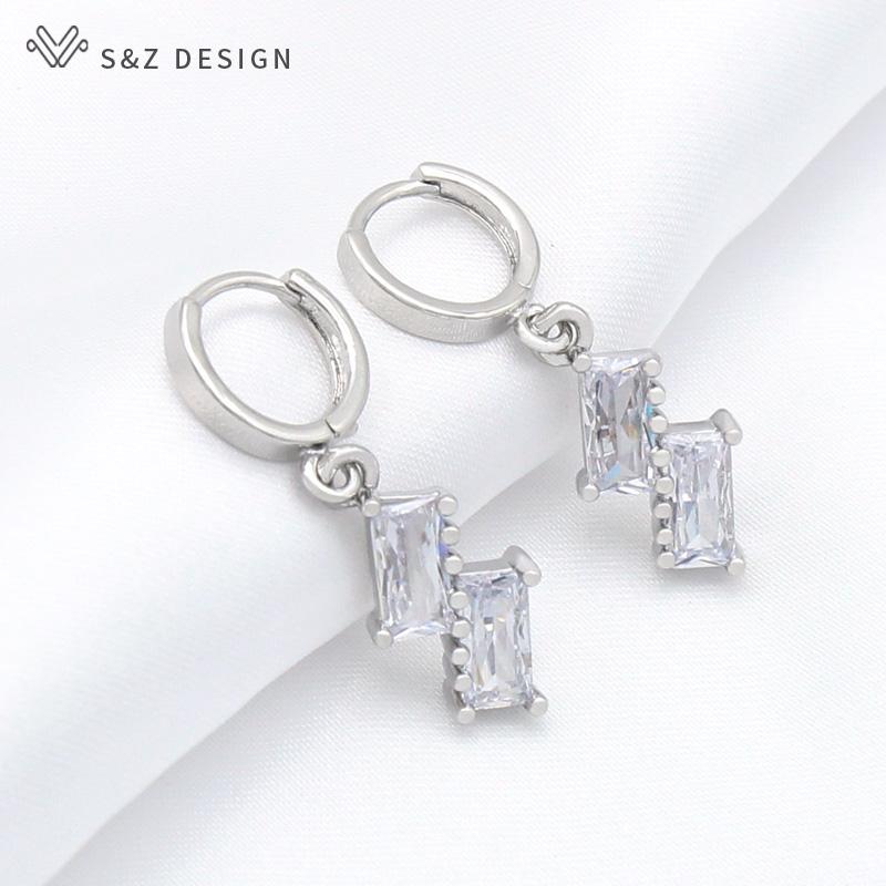 Fashion Simple Square Cubic Zirconia Drop Earrings For Women Wedding Jewelry Korean Girls Trendy Eardrop Unique Gift
