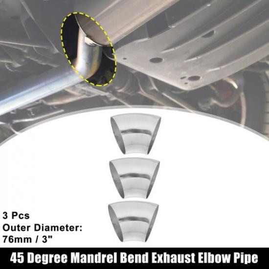 

3pcs OD 3 45 Degree Bend Exhaust Elbow Tube Pipe Arc Length 100mm for Auto
